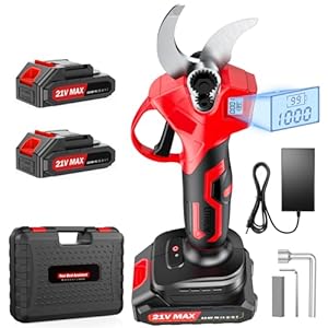 XIAZIR 35 mm Akku Gartenschere mit bürstenlosem Motor, elektrische Astschere mit LCD-Display, 2× 21V 2000mAh Akkus und SK5-Stahlklinge, leistungsstarker Astschneider für Bäume, Garten und Obstgarten