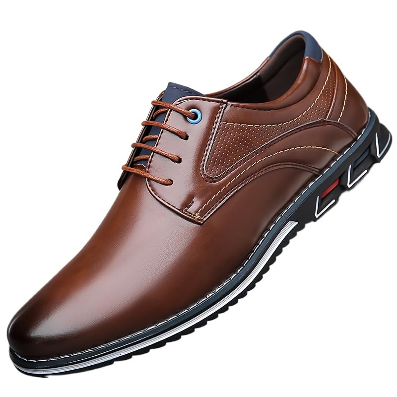 Men's Plus Size PU Leather Casual Shoes - Wear-Resistant, Non Slip Lace-up Dress Shoes for Office and Daily Wear