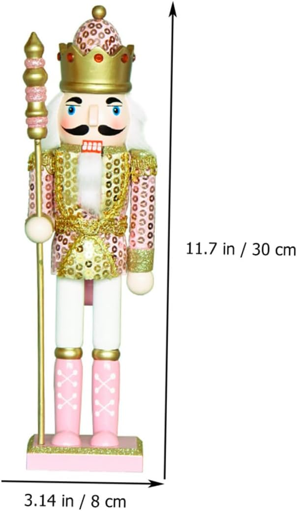 Sequin Fabric Nutcracker Figure King Christmas Ornament 30cm Pink Wooden Nutcracker Doll Home Desktop Decor for Holiday Seasonal Decoration