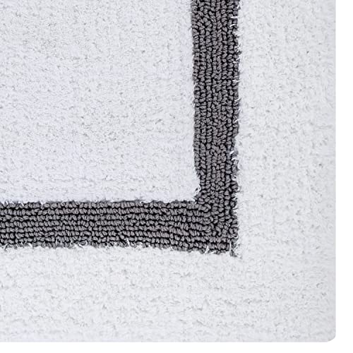 Better Trends Hotel Collection Is Super Absorbent Reversible Double Sided Thick Bath Mat Rug Machine Washable 100% Cotton In Race Track Pattern, 21" X 34" Rectangle, White & Gray #TOP2