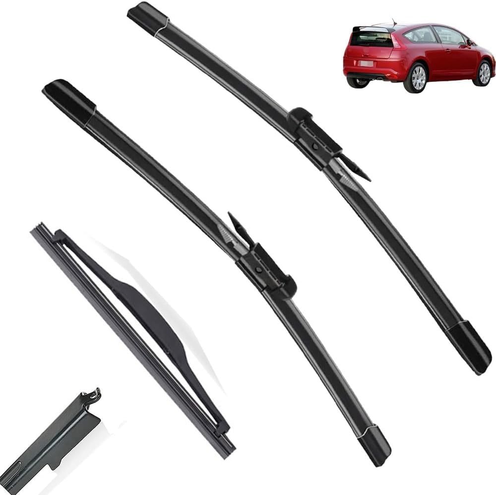 PLAKDFUU Wiper Blades Front Rear Set for Citroen C4 Coupe 3 Door 2004-2010 28"+24"+7" - Silent & Streak-Free