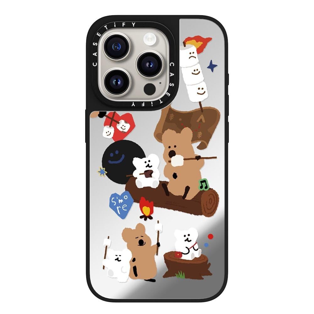CASETiFY ミラー iPhone 15 Pro ケース [鏡面(スマホカバー) / MagSafe対応/指紋防止] - S'More ! - シルバー (ブラックバンパー)