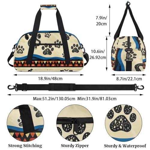 Cute Dog Paw Tribals Kids-Duffel-Bags Gymnastics Dance Bag Carry-On Overnight Travel Gym Lightweight Dance Sports Bags For Girls Boys Kids，2