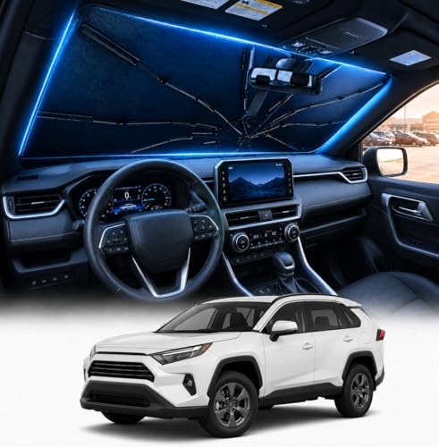 [2026 Upgraded] DooGooCoo Windshield Sun Shade Umbrella for Toyota Rav4 2019-2025 2026 [100% Sunlight Blocked Cooling Ice Crystal] Sunshade for Car Windshield for Rav4 Sunshade Custom Fit Rav4.
