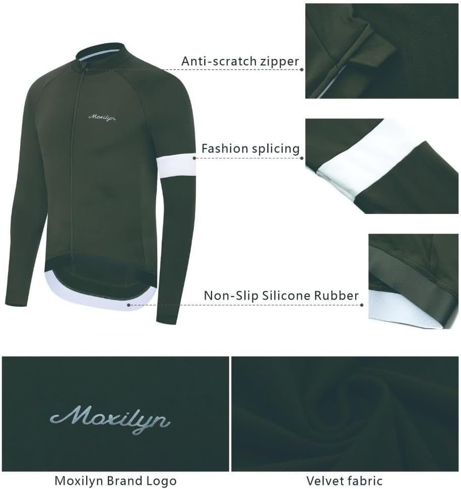 MOXILYN Winter Men's Cycling Jerseys Long Sleeve Thermal Fleece Cold Weather Cycling Jackets Warm Bike Tops Zipper Pocket - Image 4