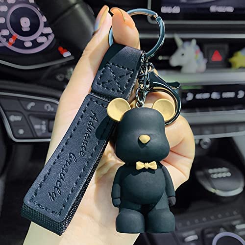 Cmfyart Men Women Elegant Nordic Europe Style Frosted Surface Vintage Bowknot Bear Keychain Key Ring, Boy Girl Valentine Lover Christmas Birthday Collection Gift Bag Pendant Chain Wrist Strap -Black #TOP4