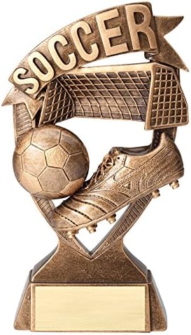SHOP AWARDS AND GIFTS Customizable 7 Inch Antique Gold Finish Resin Soccer Banner Trophy, Includes Personalization
