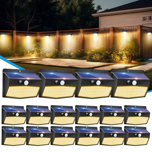 Peasur 16 Pack Solar Motion Sensor Lights Outdoor Waterproof with 3 Modes