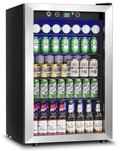 145 Can Beverage Refrigerator Cooler - 4.5 Cu.Ft Mini Fridge Glass Door, Soda Wine Beer Drink Fridge, Small Refrigerator for Bedroom Office Home Bar Dorm, Digital Temperature Control, Silver