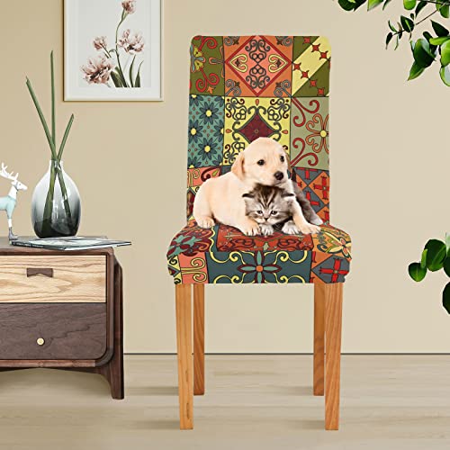 Mandala Mexican Talavera Tiles Dining Chair Covers Set Of 4 Washable Removable Chair Slipcover Stretch Dining Chair Seat Cover For Dining Room Ceremony Party Wedding Hotel #TOP4