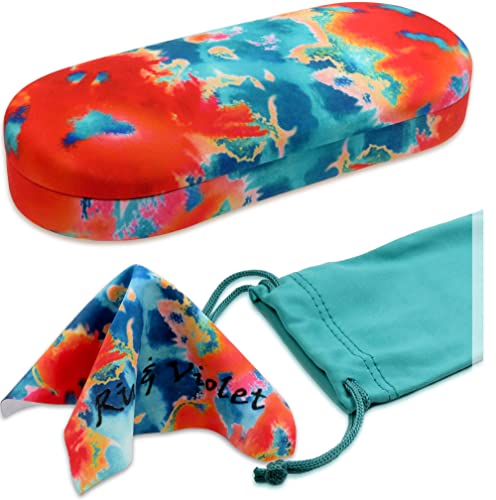 MyEyeglassCase Glasses case Hard Shell | Eyeglass Case Hard Shell for Medium Frames in a Tie Dye Design with Microfiber Pouch and Cloth (AS166L Tie Dye Orange Blue)
