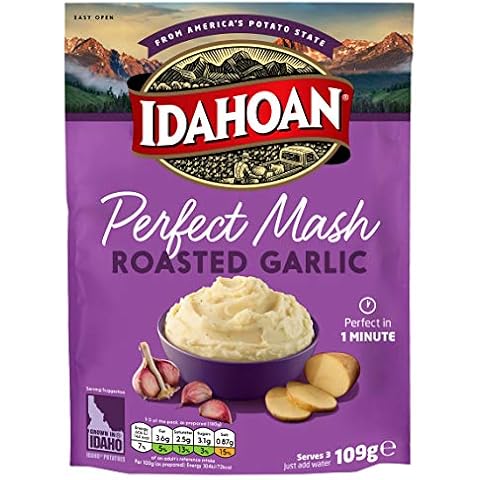 Idahoan Potato Mash, Gluten Free, Vegetarian, Cooks in 1 Minute, Pantry Food, Roasted Garlic Bulk, 109 g (Pack of 12) Cover