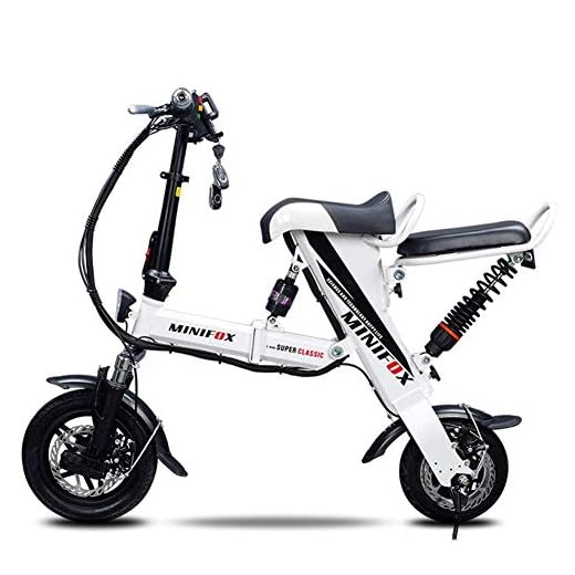 YOUSR Bicicleta Eléctrica Plegable, Bastidor Móvil De Bicicleta De Metal De 36 V, Motor Sin Escobillas, Batería De Litio De 20 Km/H, Unidades De Rango De Crucero De 70 Km White 45 to 50KM