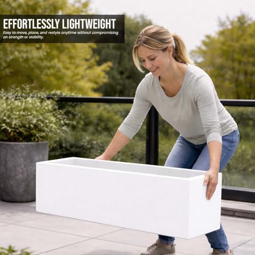 Image of Go Hooked Recta R White Planter Pot (21x8 Inch) | Big Size Outdoor & Indoor Pot for Plants | Modern Design Lightweight & Durable Rectangle Rectangle Polymer Flower Pot for Balcony, Terrace & Garden