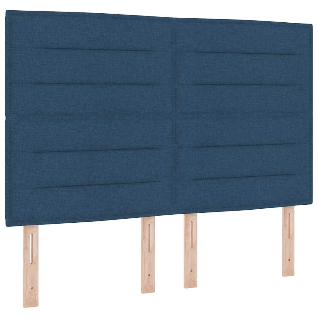 Cama con somier de 140 x 200 cm, tejido azul, con cabecero, colchón de muelles ensacados, madera maciza de pino, diseño moderno de dormitorio para parejas