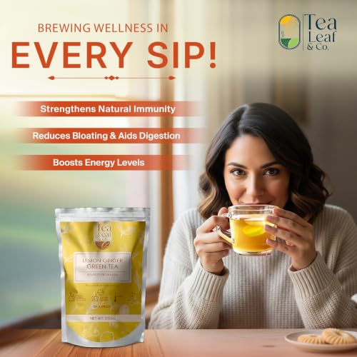Image of Lemon Ginger Green Tea Loose Leaf (100gm /3.5oz), Makes Upto 50 Servings | Pure Ingredients, Spiced Blend with Cardamom, Ginger & Cinnamon, Rich Aromatic Flavor, Easy to Brew, Anytime Refreshing Tea