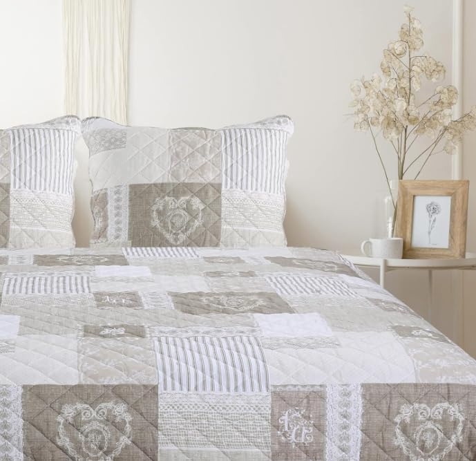 Colcha Boutis Patchwork de 230x250 cm para Cama Doble con 2 Fundas 2