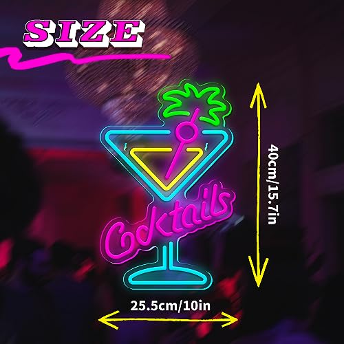 Image of Cocktails Neon Sign Cocktail Glass LED Neon Signs Art Wall Lights for Beer Bar Decor Dimmable USB Powered Martini LED Neon Light for Party, Cocktails Bar, Pub, Night Club, Man Cave Decoration