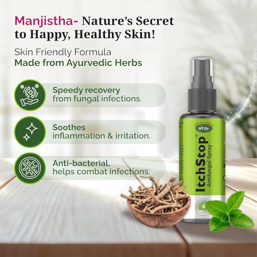 Image of ItchStop Spray for Women & Men | Hands-Free Ayurvedic & Herbal Formula - Anti Bacterial, Anti Itch, Anti Chafing & Anti Fungus for Skin Fungal Infection on Thighs, Feet, Back, Hand, Underarm, Private Parts & Nail | Fast-Acting on Ringworm, Eczema, Redness, Jock Itch, Itchy Skin & Irritation | Safe for Daily Use 35ml (Pack of 4)