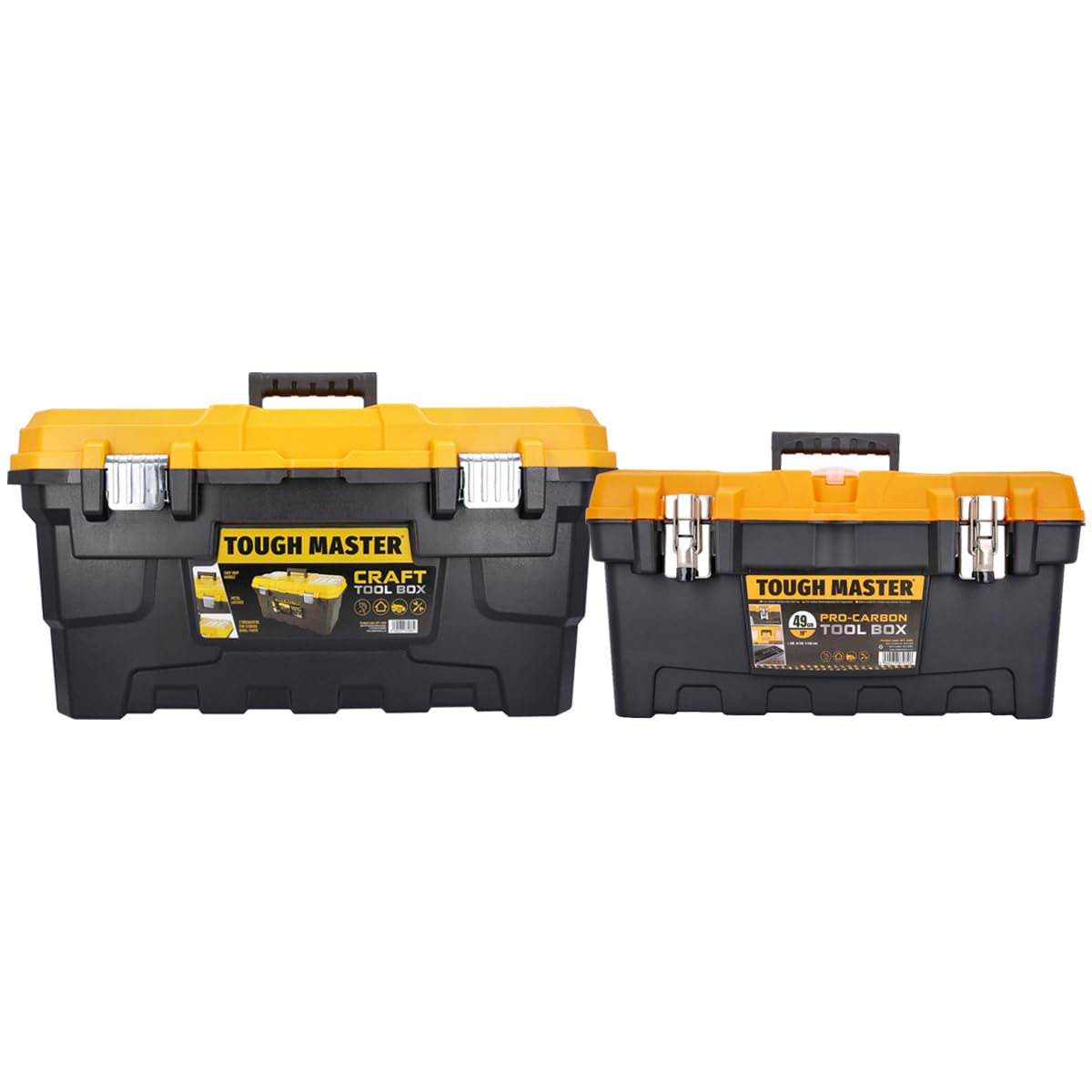 TOUGH MASTER 22" Heavy Duty Tool Storage Box large Capacity with Removable Tote Tray Handle &Compartment Organiser Waterproof for Power Tools, Hand Tools, Fixings (With 19'' Tool Box)