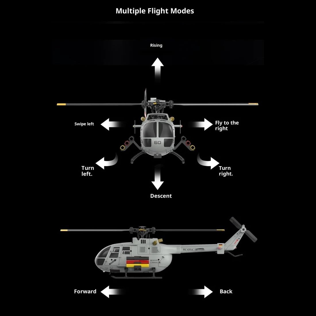 RC ERA C186S BO105 Elicottero RC, 1:48 2.4G 4CH Brushless Elicottero con posizione ottica del flusso, motore brushless, avviamento One Key e 3 modalità di velocità per gli appassionati (1