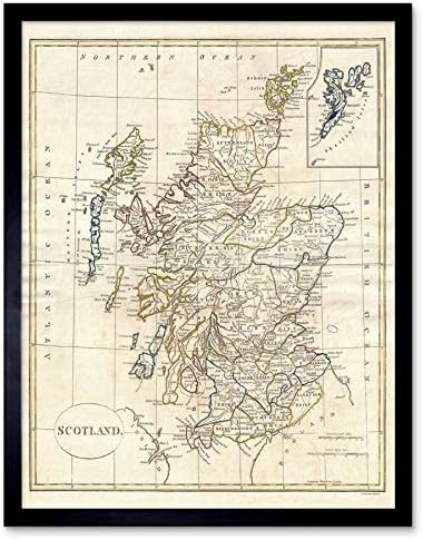 Clement Cruttwell Scotland Map Vintage Art Print – 12×16 in Framed