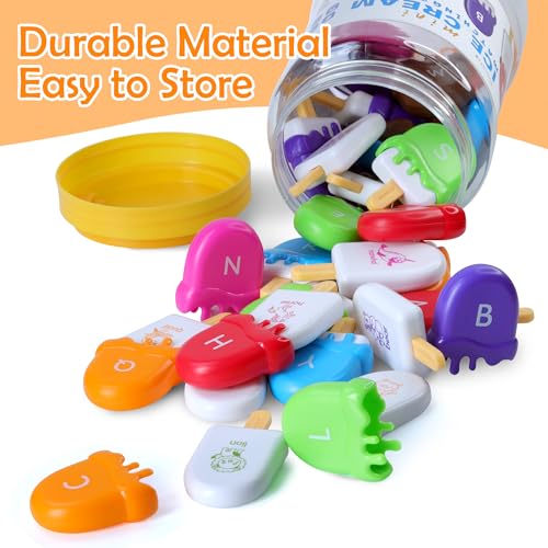 Image of USATDD ABC Alphabet Learning Toys Alphabet Popsicles Animal Matching Toy Uppercase Lowercase Preschool Learning Activities Montessori Toys Gifts for Kids Toddlers, 52 Pcs