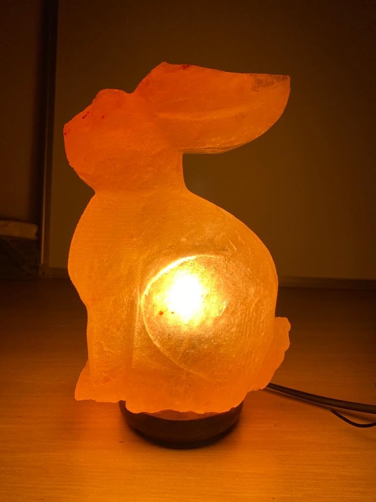 Elkoza Handcrafted Salt Lamps Handmade Wood Silhouette Natural Healing IONES Therapeutic 100% Pure Himalayan Pink Crystal Salt Lamp Fine Quality (Rabbit Salt Lamp Himalayan)