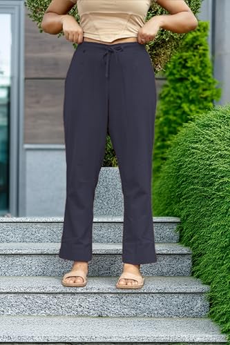 Image of Women's Cotton Regular Fit Trousers - Comfortable and Stylish Casual Office Wear Kurti Pants for Daily Use, Soft and Breathable Fabric