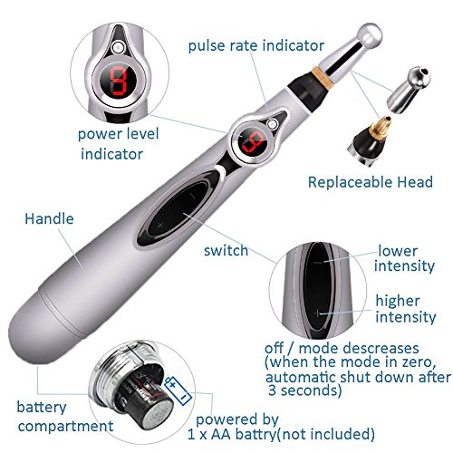 Electronic Acupuncture Pen With 3 Different Heads, Electric Meridian Energy Body Massager Pain Relief Therapy Instrument #TOP2