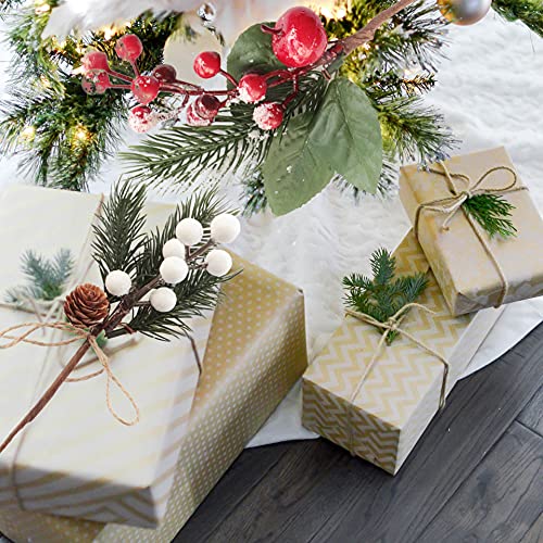 10Pcs Artificial Christmas Floral Picks Snowy White Berry Stems Flocked Pine Branches Holly Berries Spray With Pinecones For Flower Arrangement Xmas Tree Wreath Winter Holiday Season Décor (White, 10) #TOP7