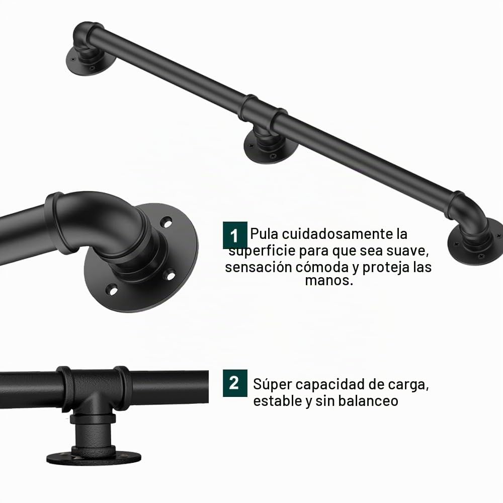 Pasamanos Escalera 3m, Magtctyae Barandilla Escalera Pasamanos para Escaleras Interiores Exteriores Antideslizante con Barandilla de Escalera de Barandilla de Tubería de Hierro pared Loft Ancianos