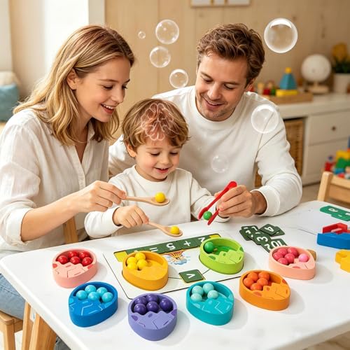 Jeu de comptage en bois éducatif avec perles à pincer pour maternelle