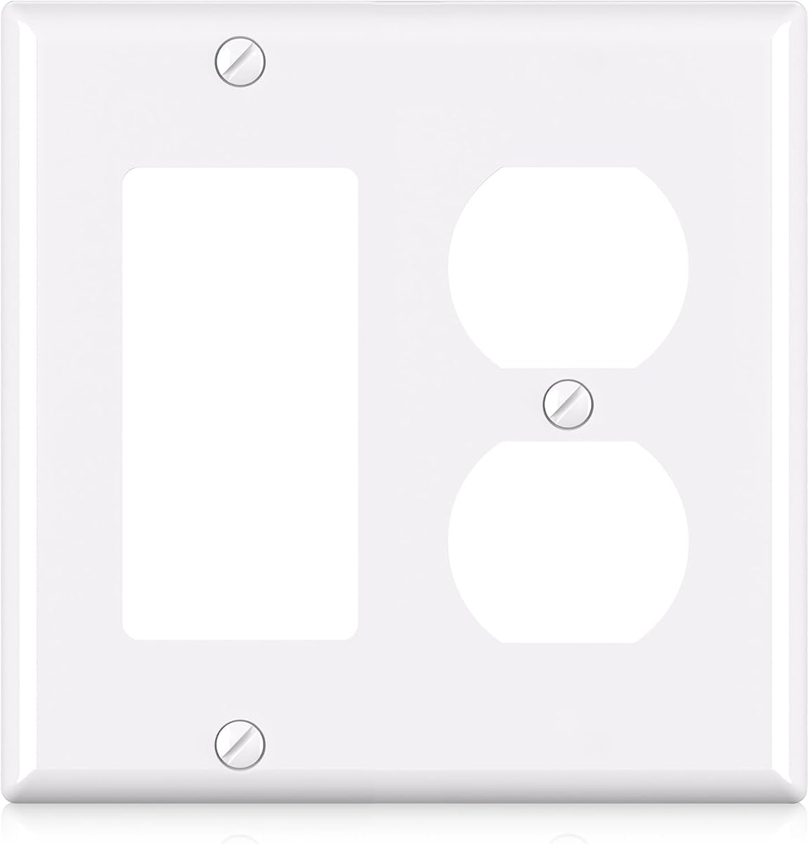 ELEGRP Placas de pared combinadas de 2 unidades, 1 decorador/dispositivo GFCI, 1 receptáculo dúplex, cubierta de placa frontal termoplástica irrompible de tamaño estándar, certificación UL (1 paquete, blanco brillante)