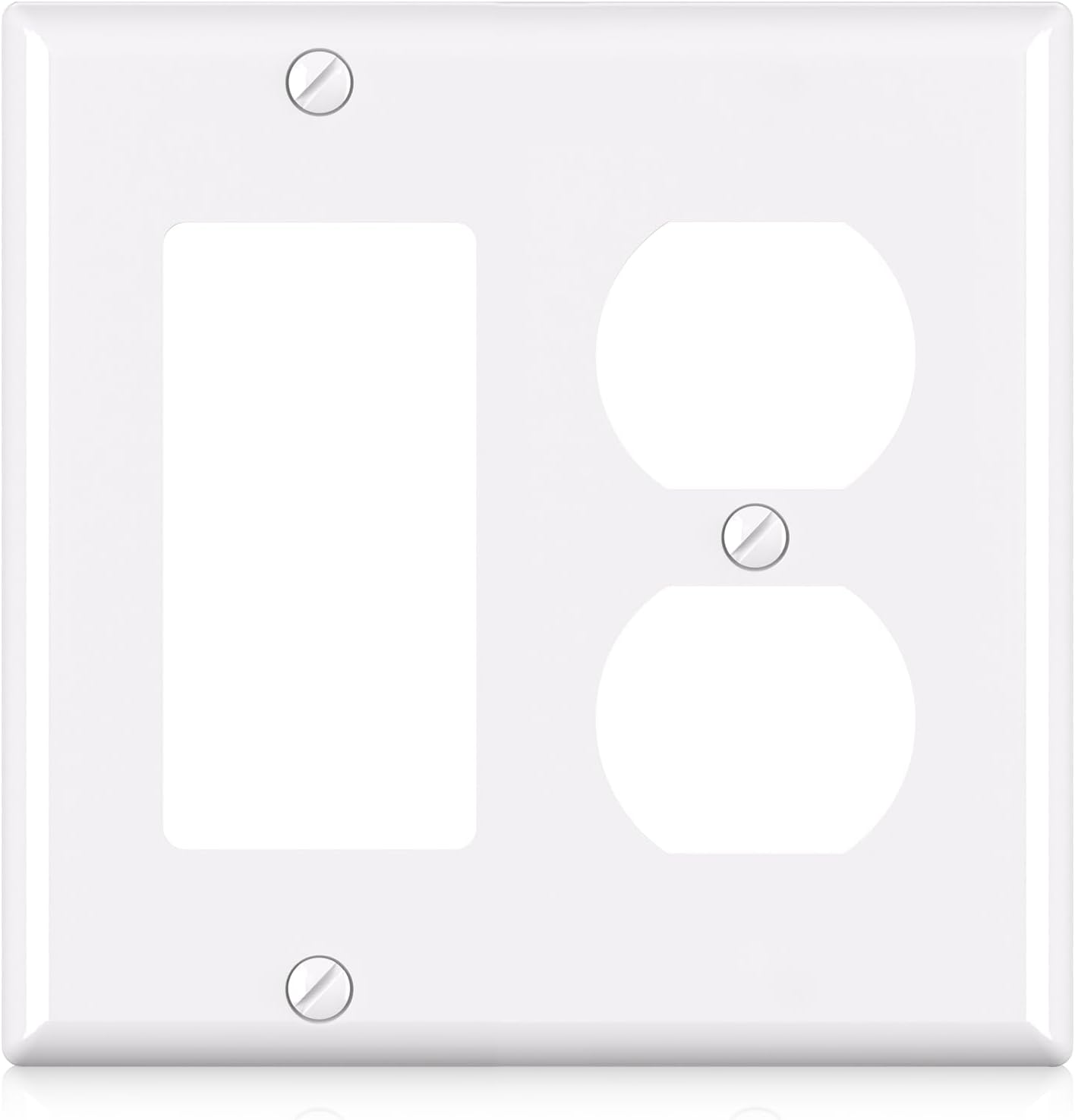 ELEGRP 2-Gang 1-Decorator/GFCI Device 1-Duplex Receptacle Outlet Combination Wall Plates, Standard Size Unbreakable Thermoplastic Faceplate Cover, UL Listed (1 Pack, Glossy White)