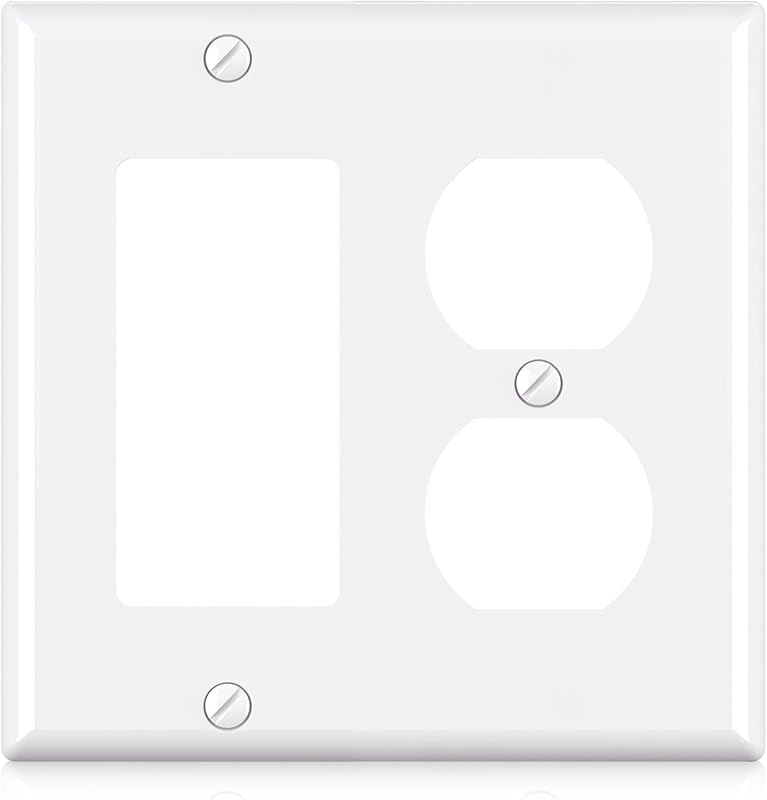ELEGRP Placas de pared combinadas de 2 unidades, 1 decorador/dispositivo GFCI, 1 receptáculo dúplex, cubierta de placa frontal termoplástica irrompible de tamaño estándar, certificación UL (1 paquete, blanco brillante)