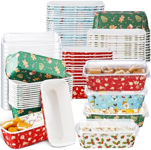 Amazon.com: Maxcheck 40 Sets Christmas Loaf Pan with Lid Xmas Tree ...