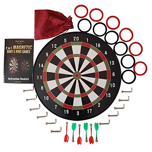 Magnetic Dart Board and Toss the Ring Games Set with Dartboard Darts Hooks Rings – Best Gift for Kids Boys Teens Adults Family – Throw Darts or Toss Rings – Safe Party Games – Indoor or Outdoor Fun