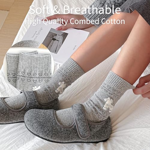 Image of 4 Pairs Women's Cute Crew Socks, Casual Athletic Cotton Puppy Pony Calf Novelty Socks for Women