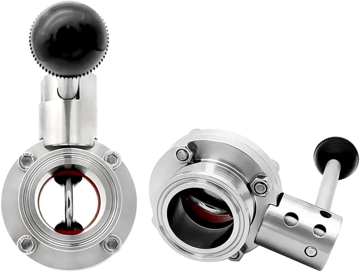 Sanitary Butterfly Valve Tri Clamp Valve with Handle 1.5" Tri Clamp Clover 1.5" Tube OD 304 Stainless Steel (pack of 2)