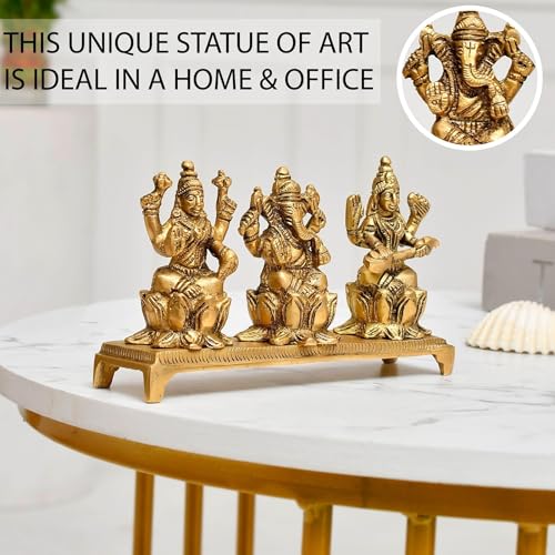 Estatua de Laxmi Ganesh Saraswati de bronce 5.5 in miniatura 2