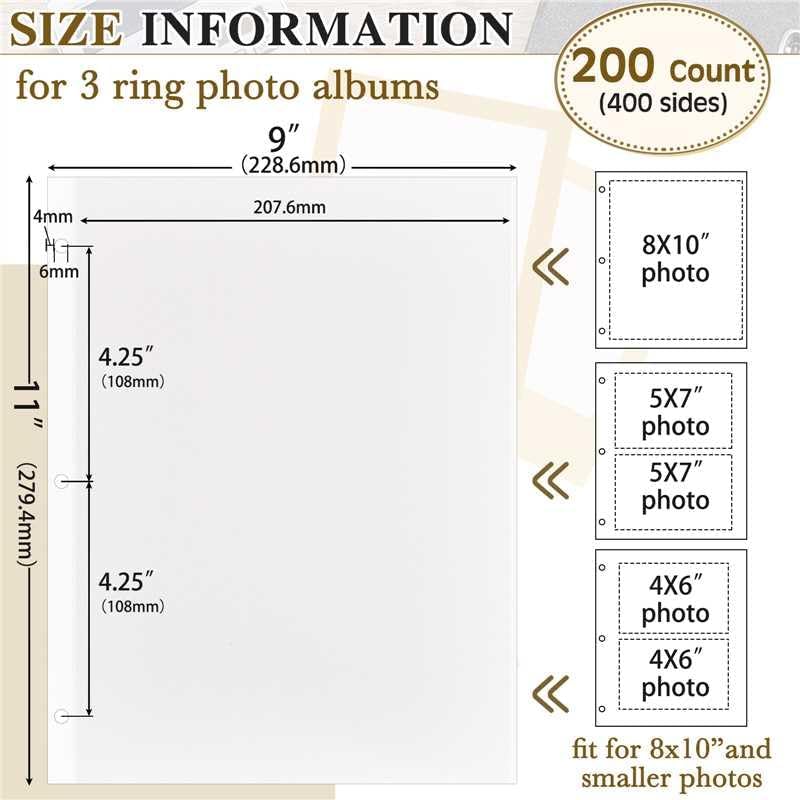 Miniatura 2 de Chuangdi 200 páginas, 400 páginas, páginas de repuesto para álbumes de fotos de 3 anillas de 9 x 11 pulgadas, autoadhesivas, de doble cara, para