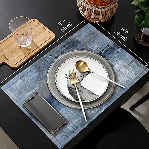 Rouihot Cotton Linen Table Runner And Placemats Set Of 6,Blue And Grey Abstract Paint Art Home Table Decor For Dining Farmhouse Wedding Party Holiday Dinner,13X70 Inches #TOP4