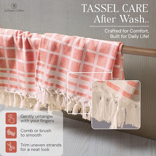 Image of Matrix Dobby Kitchen Towels 4 Pack 100% Cotton, 16x26 Inches, Decorative Tea Towels with Handmade Tassels, Absorbent, Reusable Dish Cloths for Drying Dishes - Bright Orange, Natural