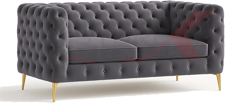 STOREX Tufted Velvet Sofa   2-Seater or 3-Seater Chesterfield Couch with Gold Legs   9 Colors   Modern Living Room Accent Furniture Charcoal, 3+2 Seater