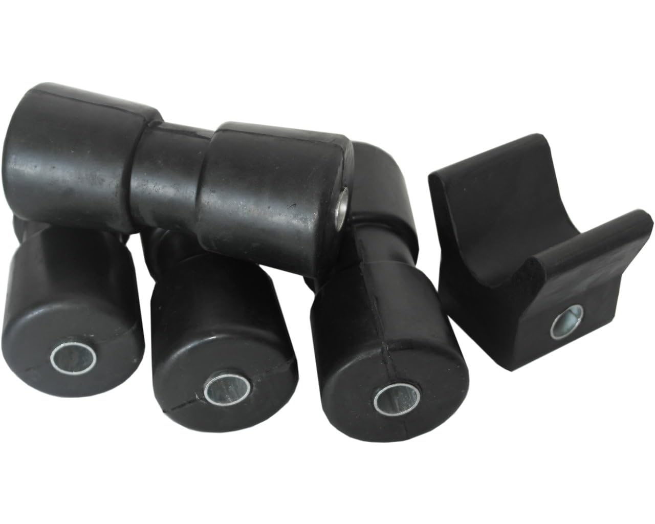 HGW Set für Bootsanhänger - 4 * Kielrolle 190mm, 1 * Bughalter aus Gummi (schwarz)