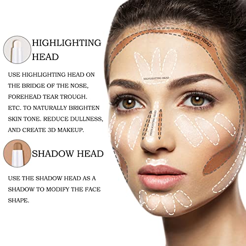 Uiiopjiom 2 Color Dual Cream Contour Stick, Highlighter Stick, Contour Bronzer Stick, Long Lasting & Waterproof Contour Stick Makeup Kit For Brighten Make Up And Ideal As Gifts (02Natural + Warm Brown) #TOP3