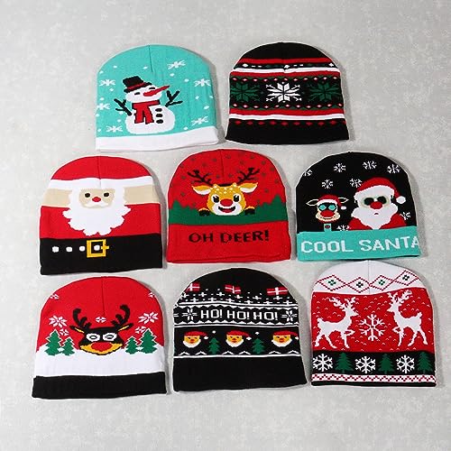 2THESTARS Gorro de Natal, chapéu de lã de malha sem abas, chapéu de Papai Noel sem abas, chapéu de P