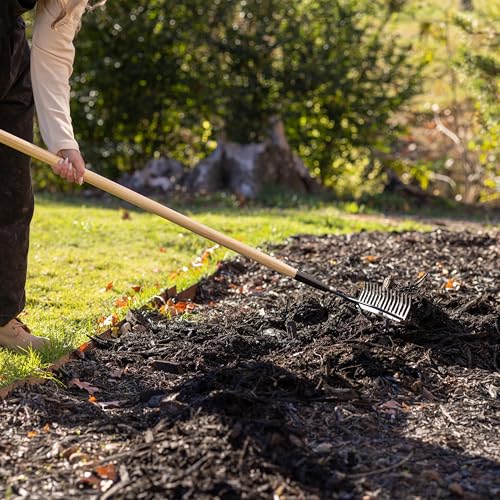 CNEIESD 13.6\" Garden Bow Rake, Lightweight Steel Tines with Curved Bow Head, Ergonomic Wooden Handle for Soil Leveling & Debris Raking