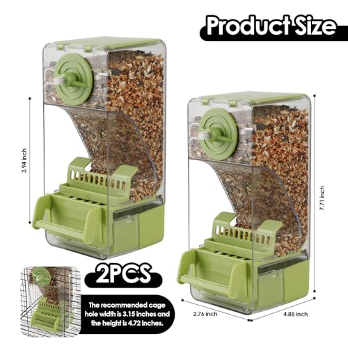 Image of Bird Feeder No Mess 2PCS Automatic Clear Bird Seed Food Container Acrylic Parrot Feeder Dispenser Cage Accessories for Parakeet Budgies Cockatoo Canary Love Bird (Green)